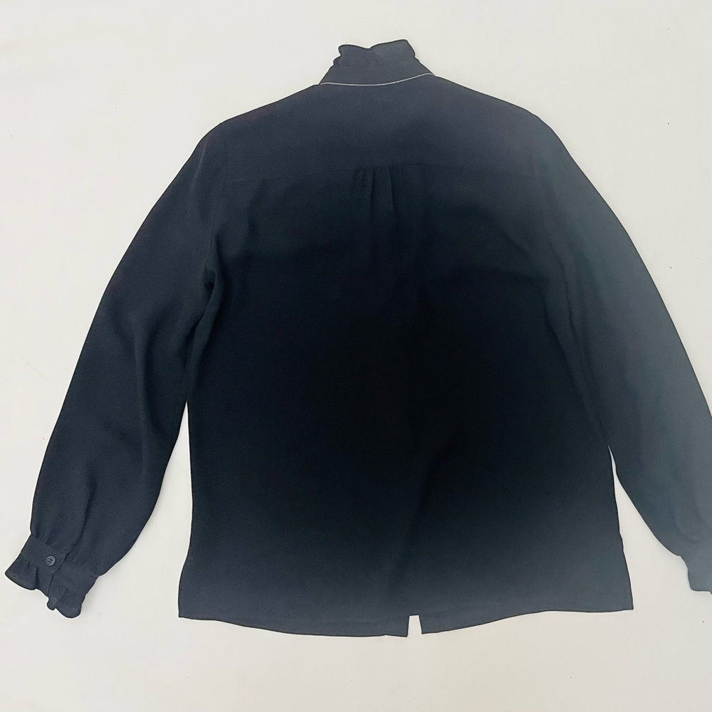 lafayette 148 New York Blouse Black Size M Silk silver collar detail - Picture 5 of 11